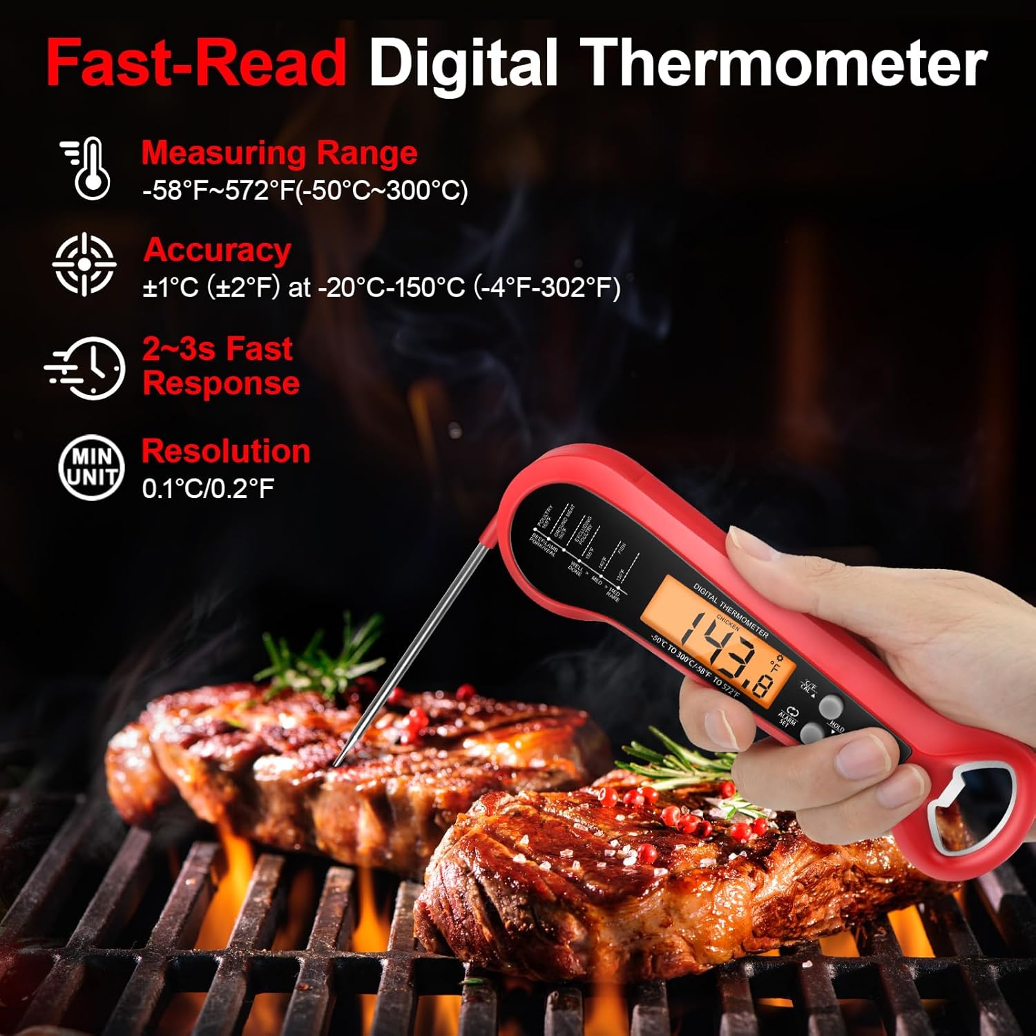 Instant Read Thermometer - ميزان حرارة رقمي احترافي للحوم مقاوم