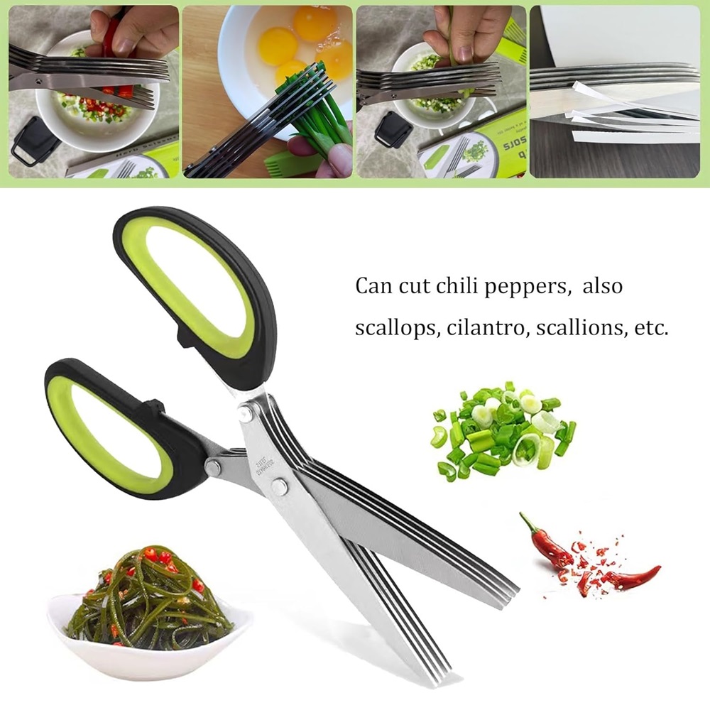 متعدد الطبقات مقص مقص المطبخ 5 - مراجعة Herb Scissors 5 Blade وسعره