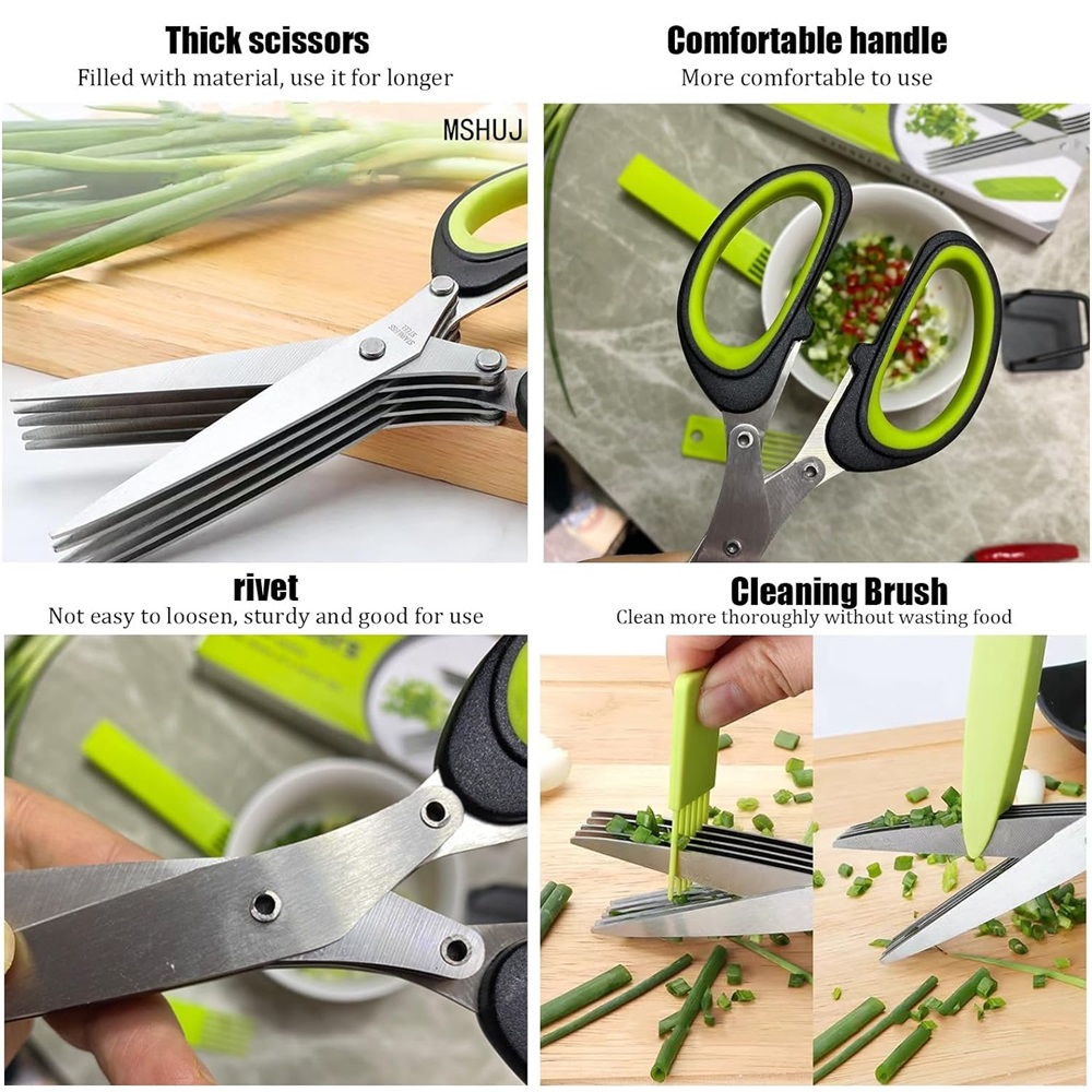 متعدد الطبقات مقص مقص المطبخ 5 - مراجعة Herb Scissors 5 Blade وسعره