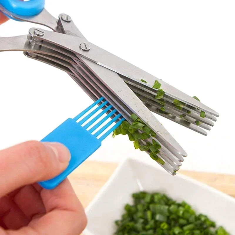 5 شفرة مقص المطبخ البصل الأخضر - مراجعة Herb Scissors 5 Blade وسعره
